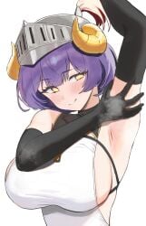 1girls arm_above_head arm_gloves arm_up armpit armpit_crease armpit_focus armpit_peek armpits bare_armpits black_arm_gloves black_elbow_gloves black_gloves blush blush_face blush_lines blushed_face blushing_at_viewer blushing_face blushing_female breasts busty busty_female busty_girl closed_mouth_smile collarbone dot_nose elbow_gloves elbows embarrassed embarrassed_female exposed_armpits eyebrows_visible_through_hair fair_skin female female_focus female_only fingers gloves hairless_armpits hand_above_head hand_up head_tilt high_resolution highres horn horns large_breasts lean_body lean_figure light-skined_female light-skinned light-skinned_female light_skin light_skin_female light_skinned light_skinned_female looking_at_viewer midriff narrow_waist nervous nervous_expression nervous_face nervous_female nervous_smile nervous_sweat original original_art original_artwork original_character purple_eyebrows purple_hair purple_hair_female shaved_armpits short_hair shoulders shy shy_expression shy_smile simple_background slender_body slender_waist slim_girl slim_waist smile smiley_face smiling smiling_at_viewer smirk smooth_armpits smooth_skin solo standing thin_waist tilted_head twin_(tt_lsh) upper_body white_background yellow_eyes yellow_eyes_female yellow_horn yellow_horns