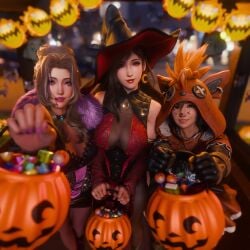 3girls aerith_gainsborough cosplay female female_only final_fantasy final_fantasy_vii final_fantasy_vii_remake halloween halloween_costume multiple_girls ria-neearts tagme tifa_lockhart witch_costume witch_hat yuffie_kisaragi