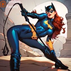 1girls ai_generated batgirl black bondage bondage breasts dc_comics dominant domination dominatrix face female femdom femdomfantasyai gear outfit panties pov sexually smug solo submission suggestive thighs whip