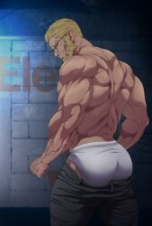 ass balls bara beard facial_hair glasses isao_shinomiya kaiju_no.8 male male_only muscles muscular pants_down penis ryans solo solo_male underwear