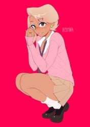 1boy black_eyes blonde_hair blonde_male boy brow_piercing cardigan ear_piercing femboy feminine_male gyaru gyaru-oh ikstina lipstick makeup nails otoko_no_ko painted_nails piercing pinup questionable_consent ring safe school_uniform schoolgirl schoolgirl_uniform shirt shoes skirt sparky sparky_(ikstina) squatting sweater tanned tanned_skin