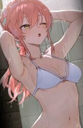 1girls armpit armpit_crease armpit_focus armpit_peek armpits bare_armpits bare_arms bare_belly bare_chest bare_hands bare_hips bare_midriff bare_navel bare_shoulders bare_skin belly belly_button bikini bikini_only bikini_top blush blush_face blush_lines blushed_face blushing_at_viewer blushing_face blushing_female braid braided_hair breasts cleavage collarbone dot_nose dripping_wet ear_piercing ear_piercings earrings elbows exposed_armpits exposed_arms exposed_belly exposed_chest exposed_hips exposed_midriff exposed_navel exposed_shoulders exposed_skin eye_closed eyebrows_visible_through_hair fair_skin female female_focus female_only hair_between_eyes hairless_armpits hand_behind_head hands_behind_head high_resolution highres idolmaster idolmaster_cinderella_girls jougasaki_mika lean_body lean_figure light-skined_female light-skinned light-skinned_female light_skin light_skin_female light_skinned light_skinned_female long_hair looking_up medium_breasts midriff narrow_waist navel one-eye_closed one_eye_closed one_eye_open petite petite_body petite_breasts petite_female petite_girl petite_tits pierced_ear pierced_ears pink_eyebrows pink_hair pink_hair_female shaved_armpits shoulders shower shower_room showering slender_body slender_waist slim_girl slim_waist smooth_armpits smooth_skin soaked solo sooon standing string_bikini swimsuit swimwear thin_waist underboob upper_body washing_body washing_hair washing_self wet wet_belly wet_bikini wet_body wet_breasts wet_face wet_hair wet_skin white_bikini white_bikini_only white_bikini_top white_string_bikini white_swimsuit white_swimwear wide_hips yellow_eyes yellow_eyes_female