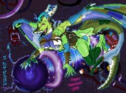 anthro cum dragon female halloween holidays lokidragon87 nipples open_mouth pussy reptile scalie undead