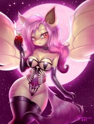 2017 anthro anthrofied apple armwear bat_pony biped black_armwear black_clothing black_gloves black_handwear black_legwear black_stockings black_topwear breasts clothed clothing collar corset cutie_mark digital_media_(artwork) elbow_gloves equid eyebrows eyelashes fangs female flutterbat_(mlp) fluttershy_(mlp) flying food friendship_is_magic front_view fruit full_moon fur gloves handwear hasbro holding_food holding_object hybrid latex legwear lingerie long_hair mammal membrane_(anatomy) membranous_wings moon my_little_pony pink_eyebrows pink_hair pink_tail plant portrait red_eyes signature sky solo star starry_sky stockings tail tawni_tailwind teeth thigh_highs three-quarter_portrait topwear wings yellow_body yellow_fur yellow_wings