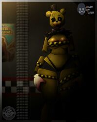 2025 2d 2d_(artwork) 2d_artwork animatronic animatronic_female anthro anthro_female artist_logo artist_name beanontoast bear bear_ears bear_girl big_breasts blood_on_face blood_on_hand blood_stain female five_nights_at_freddy's glowing_eyes golden_freddy_(fnaf) purple_bowtie robot robot_girl shadow sharp_teeth thick_thighs tophat white_eyes wrappings yellow_body yellow_fur