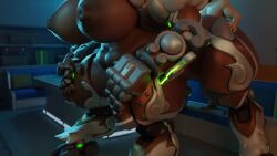 anal big_ass big_breasts cum_inside doggy_style inflation larger_female orisa overwatch plap robot robot_girl size_difference smaller_male snips456fur tagme video