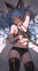 1girls animal_ear_fluff animal_ears armpit armpit_crease armpit_peek armpits blue_eyebrows blue_hair blue_hair_female blush blush_face blush_lines blushed_face blushing_at_viewer blushing_face blushing_female brown_eyes brown_eyes_female fair_skin ferry_(granblue_fantasy) granblue_fantasy hairless_armpits hand_behind_head laying_down laying_on_back laying_on_bed light-skined_female light-skinned light-skinned_female light_skin light_skin_female light_skinned light_skinned_female lying lying_down lying_on_back lying_on_bed midriff on_back petite petite_body petite_breasts petite_female petite_girl petite_tits shaved_armpits smooth_armpits smooth_skin sooon tongue tongue_out wavy_hair