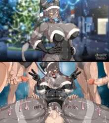 1girls abs ahe_gao anuzoar_(cumdis) areolae balls big_breasts big_penis big_thighs blush body_writing breasts censored censored_penis censored_pussy christmas cleavage cum cum_drip cum_filled_condom cum_in_pussy cum_inside cum_on_body cum_on_breasts cum_on_clothes cum_on_face cum_on_hair cum_string cumdis cumshot double_v female filled_condom gangbang group group_sex huge_breasts huge_thighs lactation large_breasts large_thighs multiple_boys multiple_males multiple_penises muscular muscular_arms muscular_female muscular_thighs nipples penis pussy spread_legs sweat textless thick_thighs thighs tongue tongue_out