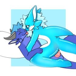 ana_(kyaro) anthro blep bodily_fluids closed_eyes cowgirl_position cum cum_in_pussy cum_inside dragon dripping duo female fish from_front_position fur furred_dragon furred_shark genital_fluids genitals goo_creature gummy_shark hands_on_legs hands_on_thighs kyaro looking_at_another looking_at_partner lying male male/female marine nose_to_nose on_back on_bottom on_top penetration penis pillow sex shark slime tongue tongue_out translucent translucent_body vaginal_penetration vaginal_penetration zertyz_(character)