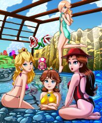 4girls blonde_hair blue_eyes brown_hair female female_only lipstick mario_(series) nintendo outdoors pauline pauline_(mario) piranha_plant princess_daisy princess_peach princess_rosalina psyviant-studios tagme