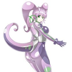 1girls ass bodysuit breasts goodra humanized humanized_pokemon large_breasts long_hair looking_at_viewer nintendo personification pokemon pokemon_(species) pokemon_xy purple_bodysuit purple_eyes purple_hair shoukin500 tail tubes twintails