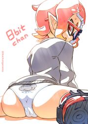 1girls 8-bit 8-bit_(splatoon) ass female glasses inkling inkling_girl looking_at_viewer looking_back nintendo orange_hair panties pussy_visible_through_panties splatoon splatoon_3