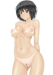 1girls amagami areolae ass ass_visible_through_thighs black_eyes black_hair breasts female female_only kutani kyuuteji_(pixiv) large_areolae nanasaki_ai navel nipples nude nude_female pubic_hair puffy_areola puffy_nipples pussy short_hair solo standing tan tanline uncensored