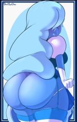 1girls ass big_ass blue_body blue_hair bottom_heavy breasts bubble_butt dat_ass davidsanchan dress dress_aside fat_ass female female_only garter_straps gem_(species) hair_over_eyes huge_ass large_ass looking_at_viewer looking_back panties panties_down sapphire_(steven_universe) solo steven_universe thick_ass thick_thighs wide_hips