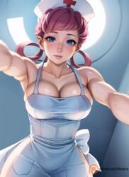 1girls 2024 ai_generated apron apron_only big_breasts blue_eyes breasts cleavage clothed detailed eye_contact female female_only from_below half-closed_eyes headdress hi_res hospital huge_breasts human illumaru looking_at_viewer nintendo nurse nurse_cap nurse_joy pink_hair pokemon pokemon_rgby pov pov_eye_contact solo stable_diffusion wide_hips