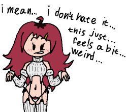 ahoge blush breasts confused dyed_hair dyed_pubes female_pubic_hair hairclip long_hair microsoft_paint original_character pubic_hair_peek self_upload tagme text thighs virgin_destroyer_sweater