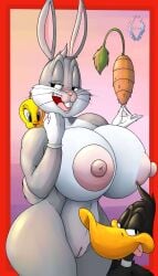 1girls areola big_breasts bugs_bunny carrot daffy_duck genderbend genderbender genderbent genderswap genderswap_(mtf) greey looney_tunes open_mouth pussy rule_63 solo