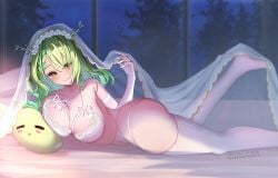 1girls ceres_fauna green_hair hololive huge_breasts looking_at_viewer tagme thick_thighs virtual_youtuber wedding_dress wedding_veil