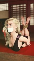 1girls 3d arms_behind_back blonde_hair bound_ankles gag gagged original tape_gag ultimate-clash