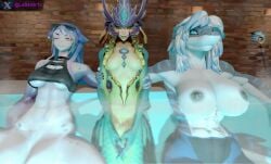 2024 3girls abs anthro big_breasts blue_eyes crossover female female_only fit_female furry furry_only giant_breasts glowing_eyes image league_of_legends mako_(monster_girl_island) mommy monster_girl_island mostly_nude muscle_girl nami_(league_of_legends) nika_sharkeh nude nude_female samtrix scalie scalie_female scalie_humanoid scalie_only small_breasts source_filmmaker sports_shorts tagme underboob yellow_eyes