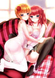 07th_expansion 2girls ange_ushiromiya beatrice_(umineko) black_legwear black_thighhighs blush bra breasts cleavage female female_only flower hair_flower hair_ornament human large_breasts legs lingerie looking_at_viewer multiple_girls no_visible_genitalia panties panties_around_leg panties_around_one_leg picot_trim picot_trim_panties pink_bra pink_panties rose sadakofxe sample see-through straight_hair sweat thighhighs umineko_no_naku_koro_ni underwear white_legwear white_panties white_thighhighs yuri