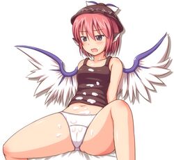 cameltoe cum grey_eyes hat mystia_lorelei open_mouth panties phantom2071 pink_hair red_hair spread_legs touhou underwear wings