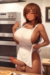 about_to_cum ai_generated apron apron_only auburn_hair auburn_haired_futa blush bottomless brown_hair brunette_futa cleavage collarbone cooking countertop dark-skinned_futanari dark_skin erection exposed_penis food futa_only futanari grin indoors kitchen large_breasted_futa large_breasts large_penis lifted_by_self lifting_skirt long_hair looking_at_viewer looking_back_at_viewer love original original_character oven pancake penis penis_out realistic_breast_size realistic_penis_size smile smiling smiling_at_viewer smirk solo solo_focus solo_futa standing table testicles thighs twoderrick vein veins yellow_eyes