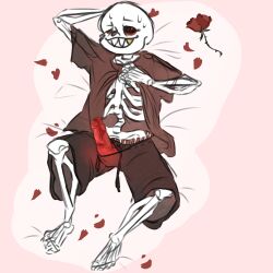 1boy 2d artist_request humanoid laying_down male male_only red_glowstick rose_petals sans solo tagme tagme_(artist) underfell underfell_sans undertail undertale_(series) weird