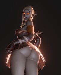 ass ass ass_focus elf elf_female ember_(fortnite) female_only fortnite fortnite:_battle_royale grey_body kewdlewd no_panties red_eyes skirt skirt_lift upskirt white_hair