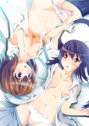 1futa 1girls azusa_nakano_(k-on!) black_hair blush breasts brown_eyes brown_hair cameltoe erect_nipples erection female futa_on_female futa_sans_balls futanari herm hermaphrodite human imminent_sex intersex k-on! long_hair mostly_nude multi_genitalia multiple_girls nervous nipples no_bra open_clothes open_shirt panties penis penis_in_panties pussy roi_(ichijikutei) see-through shirt short_hair skirt straight_hair surprised tied_hair twintails underwear unsure young yui_hirasawa_(k-on!)