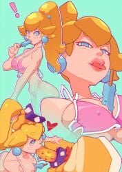 1boy 1girls blonde_hair blowjob blue_eyes bowser disembodied_hand earrings fellatio female hand_on_another's_head heart ice_cream ice_cream_on_breasts light-skinned_female light_skin male male/female mario_(series) oral oral_sex penis pierced_tongue piercing ponytail popsicle princess_peach sexually_suggestive tongue tongue_out tongue_piercing venomous_viper