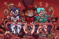 annie_(skullgirls) bad-pierrot barefoot blindfold blush bound double_(skullgirls) feet foot_fetish laugh laughing peacock_(skullgirls) skullgirls squigly sweat tentacle tickle_fetish tickle_torture tickling tickling_feet tied_up