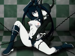 2d 2girls an-bl black_hair black_rock_shooter black_rock_shooter_(character) blue_eyes blush bondage boots breasts chains coat dead_master female female_only femdom femsub fingering fingering_partner glowing glowing_eyes hand_in_shorts knee_boots long_hair looking_at_viewer multiple_girls navel nipple_pinch nipple_tweak nipples no_visible_genitalia pale_skin pussy_juice scar short_shorts shorts smile straight_hair sweat tied_hair twintails wince wink yuri