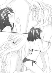 ass_cleavage bikini blush breasts butt_crack closed_eyes comic cunnilingus eyes_closed female kawamura_reo kneeling monochrome multiple_girls oral panties panty_pull peko preview sawaguchi_mai short_hair side-tie_bikini silent_comic sono_hanabira_ni_kuchizuke_wo straight_hair swimsuit underwear yuri