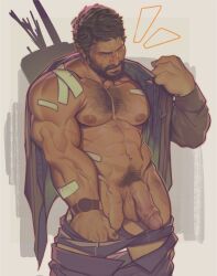 1boy abs balls ballsack bandages bara bare_pectorals beard beefy black_nails black_pants black_underwear body_hair brown_hair brown_jacket chest_hair clothes_pull erection facial_hair foreskin foreskin_folds gay hairy_male highres holo_eden human intact jacket joel_(the_last_of_us) joel_miller large_pectorals male male_nipples male_only male_pubic_hair male_underwear male_underwear_pull manly mature_male muscles muscular_male mustache navel open_clothes open_jacket open_shirt pants pants_down pants_pull partially_retracted_foreskin pecs pectorals penis penis_out scrotum short_hair smooth_penis solo testicles the_last_of_us uncut underwear watch wristwatch