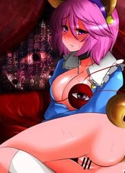 animal_ears ass blush breasts cat_ears cat_tail censored color eyes female fur hairband heart highres large_breasts purple_eyes purple_hair pussy roki_(hirokix) satori_komeiji short_hair solo straight_hair tail touhou translated