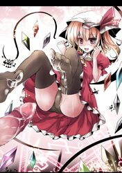 blonde_hair cum cum_on_body cum_on_feet cum_on_lower_body feet flandre_scarlet hat kurume_shou penis ponytail red_eyes short_hair side_ponytail thighhighs tied_hair touhou uncensored wings