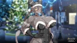 1girls abs anuzoar_(cumdis) areolae big_breasts blush breasts christmas cleavage cumdis female huge_breasts large_breasts muscular muscular_arms muscular_female nipples sweat textless