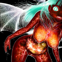 1girls anatomy bladder breasts capcom colored crazy darkstalkers demon demon_girl fangs female green_eyes green_hair head_wings heart kari_(artist) long_hair monster morrigan_aensland nightmare_fuel nipples no_humans nude open_mouth pussy smooth_skin solo stomach succubus sweat uncensored wings x-ray