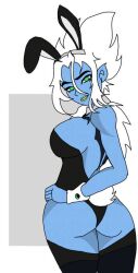 alien alien_girl alien_humanoid aystrid ben_10 ben_10_alien_force ben_tennyson blue_body blue_skin bunny_costume bunny_ears bunny_girl bunny_tail bunnygirl bunnysuit cleavage comic_panel curvaceous curvy curvy_body curvy_female curvy_figure flame_daddy69 gender_transformation genderswap_(mtf) green_eyes large_breasts leotard omnitrix rule_63 rule_63 tattoo tight_clothes tight_clothing white_background white_hair