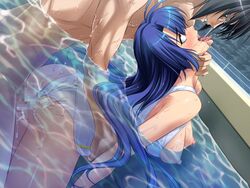 1boy 1girls arched_back black_eyes black_hair blue_hair blush breasts broken_rape_victim censored cum cum_in_pussy cum_inside doggy_style female fence fucked_senseless fucked_silly game_cg glasses kagami kiryuu_sabato large_breasts long_hair mind_break mosaic_censoring naked nipples one-piece_swimsuit overflow pool rape red_eyes rolling_eyes saliva school_swimsuit sex sex_from_behind short_hair smile straight sweat swimsuit swimsuit_aside taimanin_asagi taimanin_murasaki tongue underwater_sex vaginal_penetration water wet white_school_swimsuit white_skin yatsu_murasaki