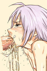 breasts copyright_request cum cum_explosion cum_in_mouth cum_in_nose cum_inside fellatio female flat_chest male oral penis purple_hair sex straight tears u-suke uncensored utsuke white_hair