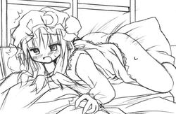 bed crotch_rub female female_only human masturbation monochrome murabito panties patchouli_knowledge pillow pillow_sex solo touhou underwear