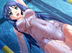 1girls backstroke blue_hair braid breasts censored dutch_angle female game_cg green_eyes high_res high_resolution hiiro_yuki large_breasts long_hair mizugi navel nipples one-piece_swimsuit open_mouth oppai pool pussy school_swimsuit see-through see-through_swimsuit shiny shiny_clothes solo splash splashing sukumizu swimming swimsuit takaya_minami twin_braids vagina water wet yuuguu_settai