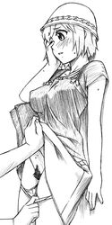 bucket_hat casual erect_nipples flapper hat hyakko monochrome nonomura_ayumi panties panty_pull pointy_chin pubic_hair pussy sawa_jaaji short_hair skirt skirt_lift traditional_media underwear