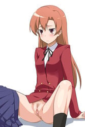 anus blush clothing kihara_maya long_hair no_panties pointy_chin pubic_hair pussy school_uniform skirt toradora! uncensored youkan