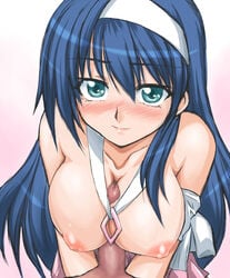 blush breasts censored female green_eyes hairband human long_hair male nanamo nipples paizuri penis pov shishidou_takane sora_wo_kakeru_shoujo straight