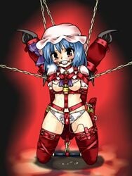 1girls ball_gag bondage breasts chains female frogtie gag gagged lili_(artist) lilish nipples panties remilia_scarlet solo spreader_bar thighhighs topless touhou underwear vibrator wings