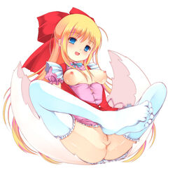 alice_soft blonde_hair blue_eyes blush bow breasts egg feet female galzoo_island hairbow hatching long_hair nipples no_bra no_panties open_clothes open_shirt pussy ribbon shirt smile sour_(alicesoft) spread_legs thighhighs toes uncensored very_long_hair white_legwear white_thighhighs yako