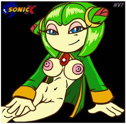 2007 breasts cosmo_the_seedrian green_hair large_breasts nev nipples nude overcoat pink_nipples pussy seedrian sonic_(series) sonic_the_hedgehog_(series) sonic_x straight_hair